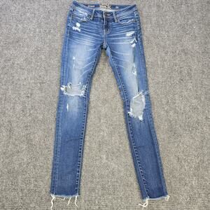 Buckle Black Jeans Womens 25 Blue Distressed Raw Hem Skinny Stretch